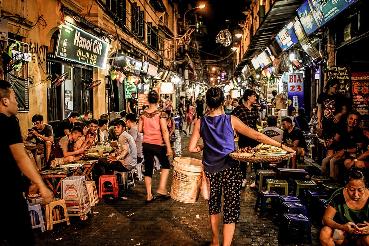 a busy beer street while spending 3 days in hanoi