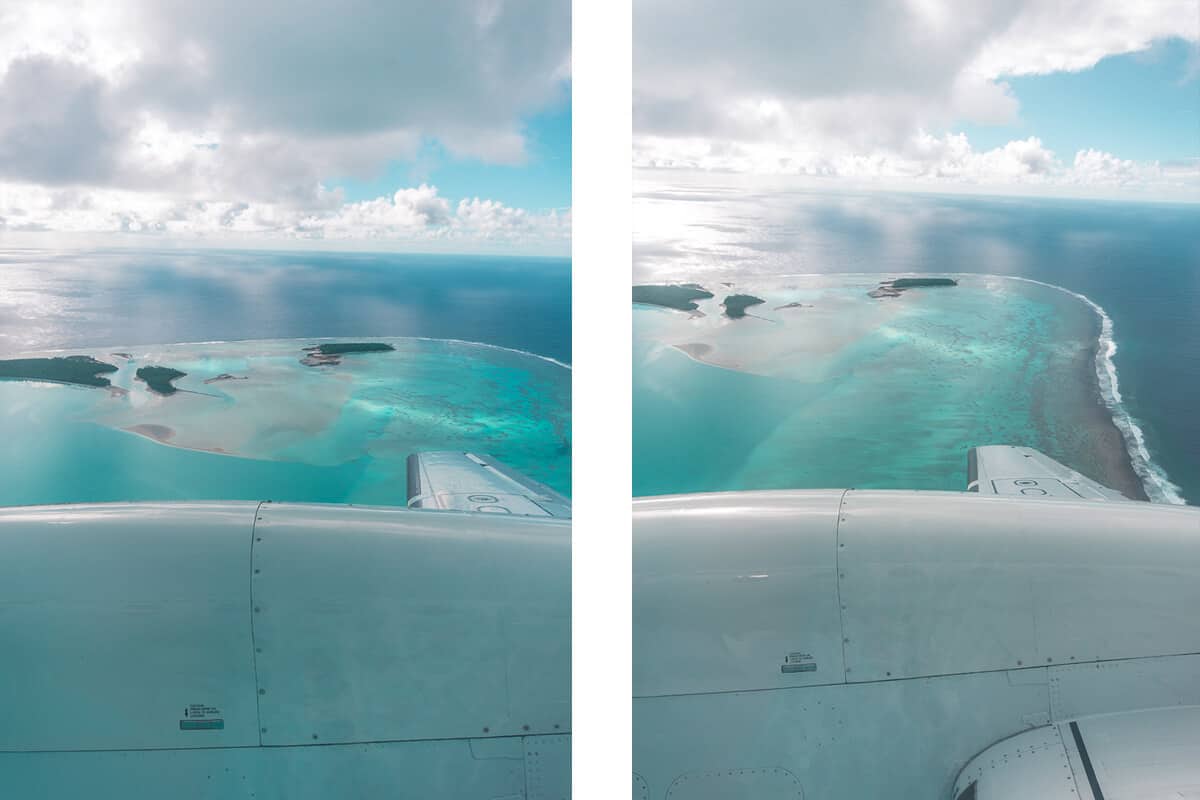 view from plane landing in aitutaki