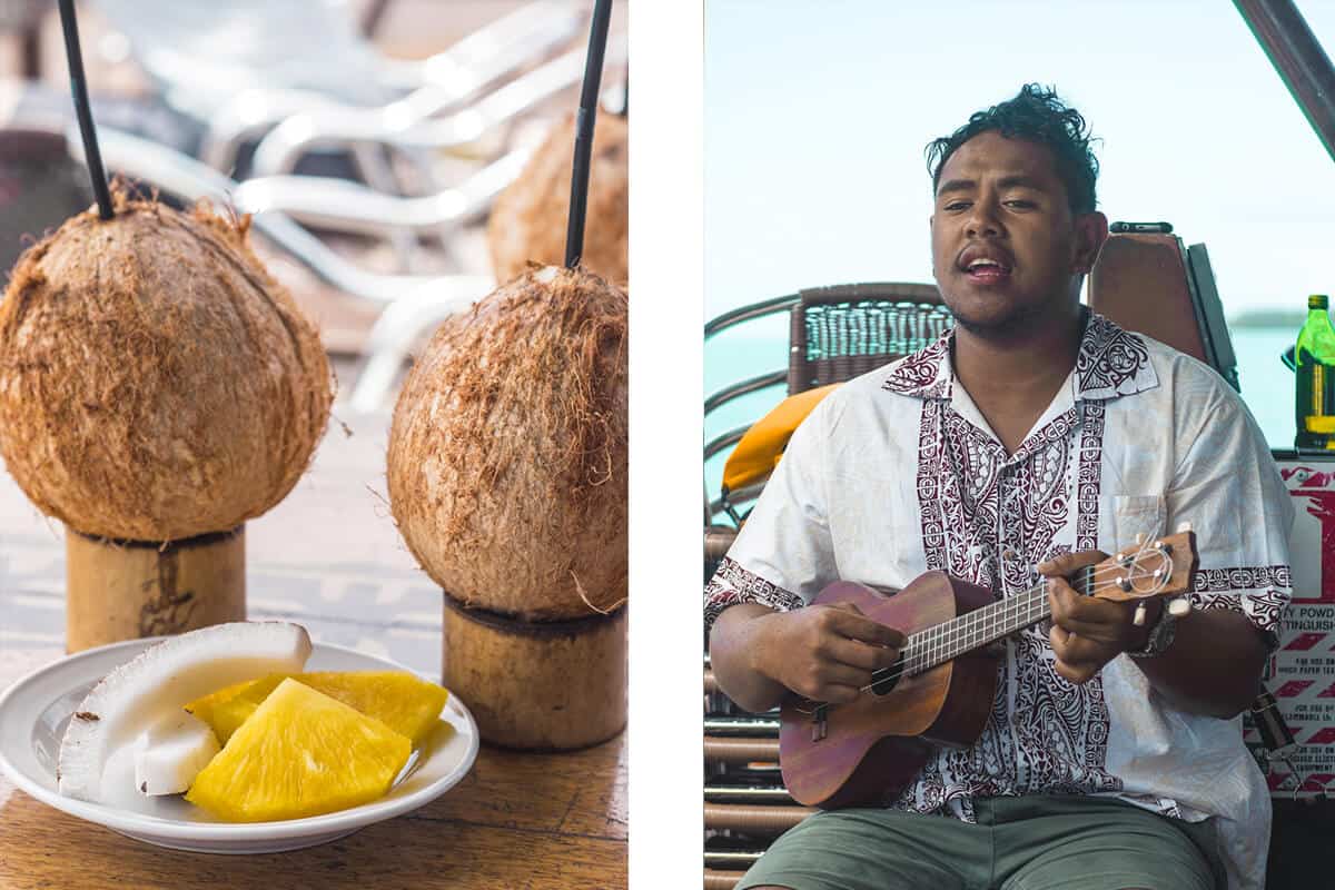 vaka cruise in aitutaki fresh coconut and music