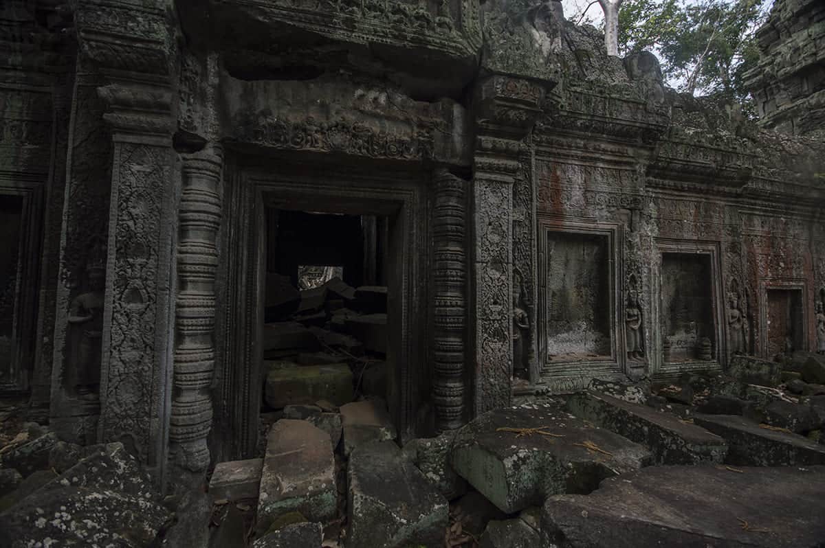 beautiful carved details in the doorway at ta prohm