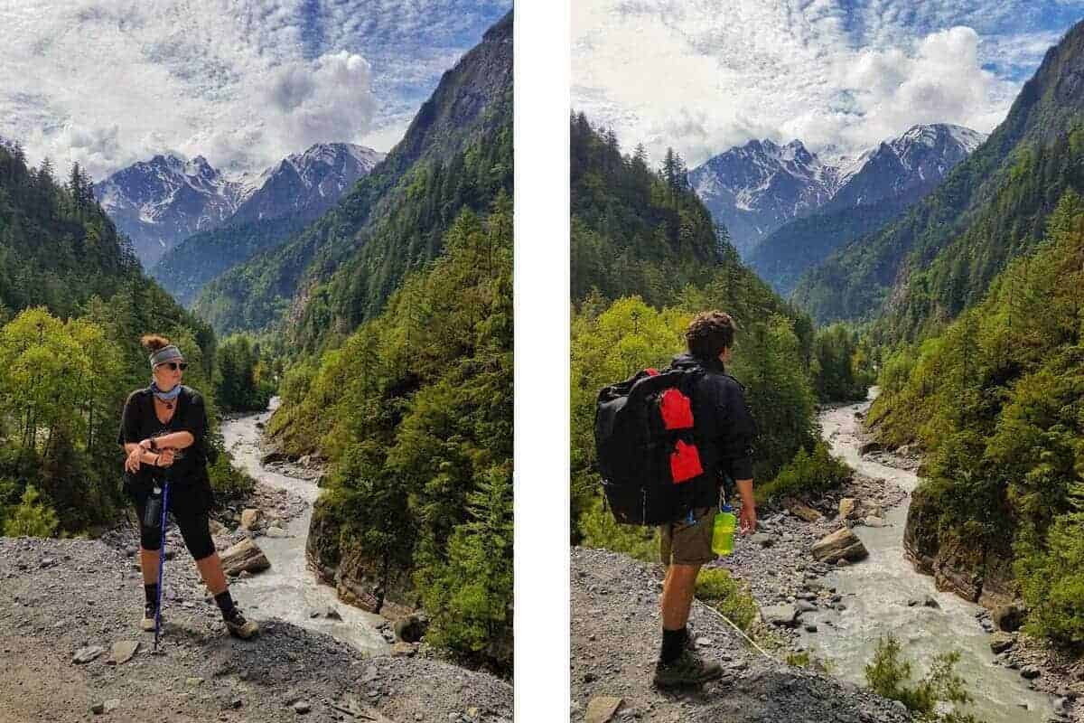 standing infront of mountain peaks on the annapurna circuit
