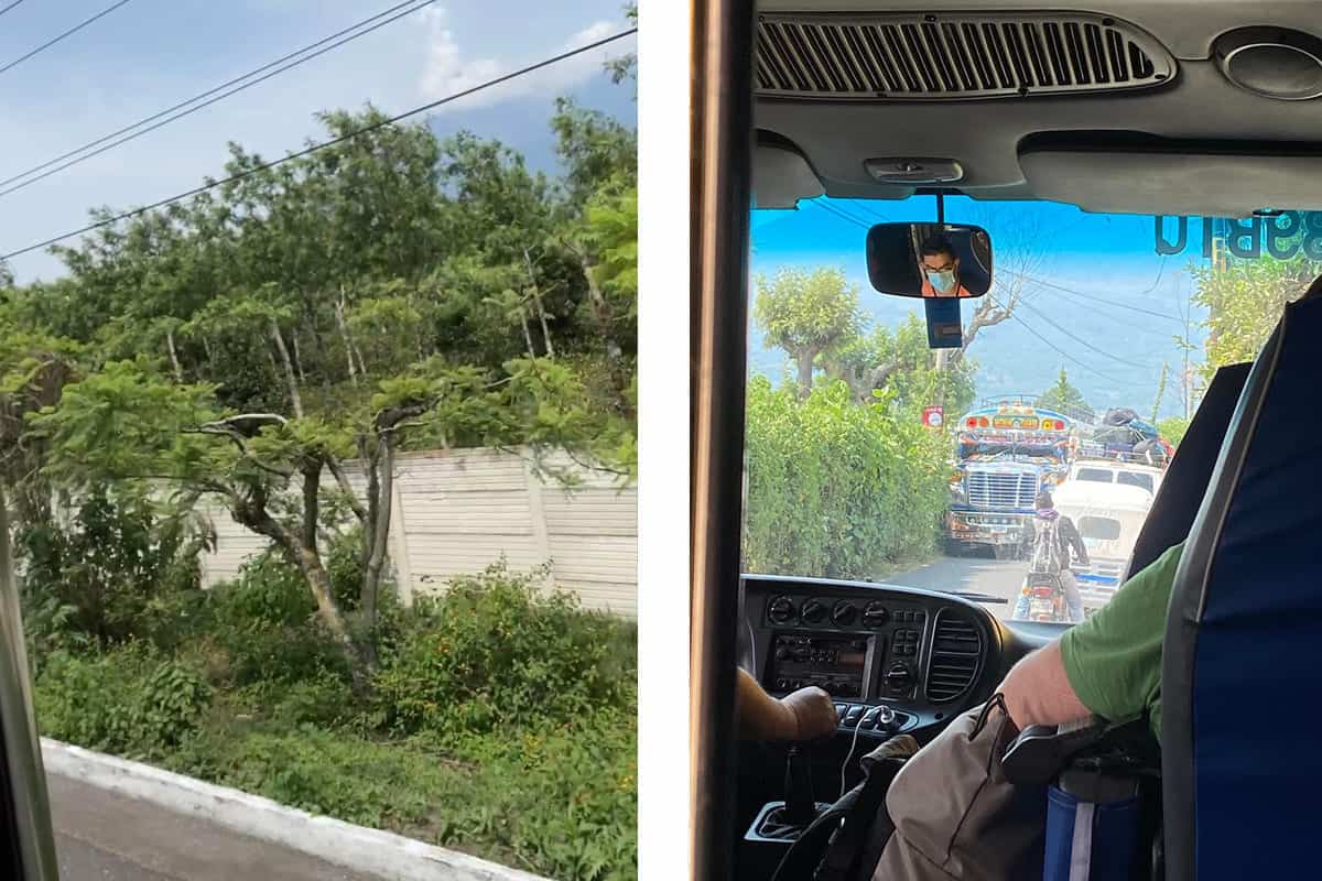driving along the main highway // its a tight squeeze for the chicken buses in antigua