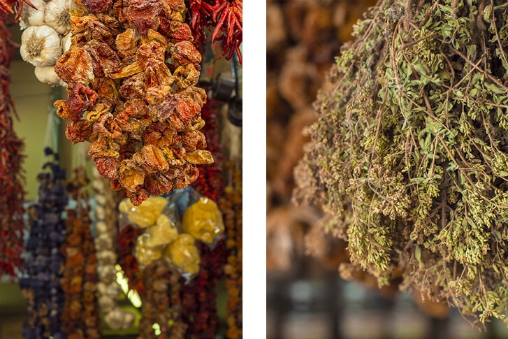 herbs hanging in store in athens greece