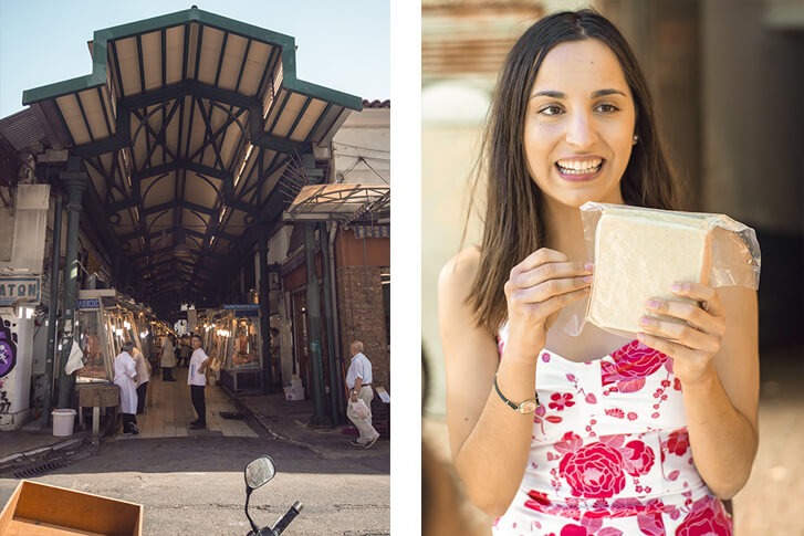 trying new foods in athens central market