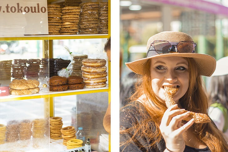 eating circle bread in athens greece