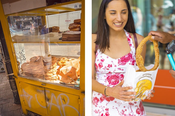 eating circle bread with athens walking tours