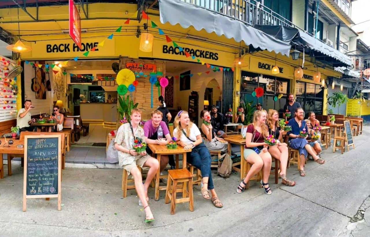 hanging out and making new friends at back home backpackers, a short walk from khao san road