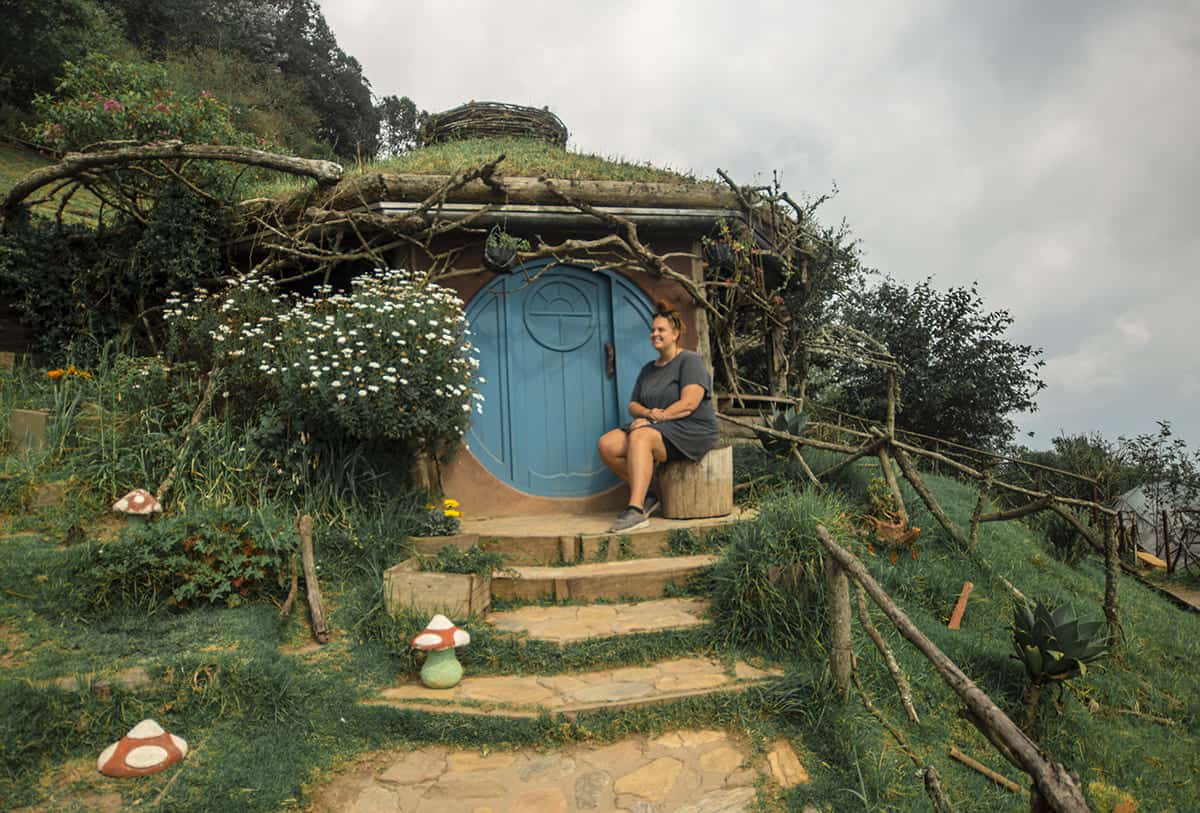 hanging out at one of the hobbit houses at hobbitenango near antigua