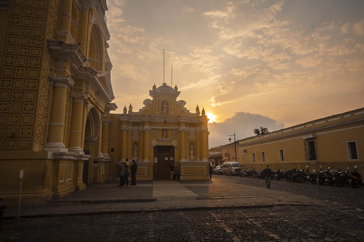 watching the sunset on the colonial streets of antigua guatemala