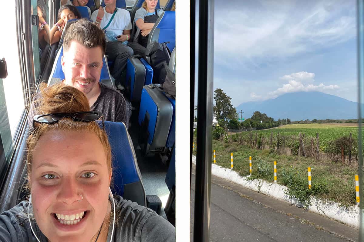 taking a tourist shuttle while backpacking antigua in guatemala