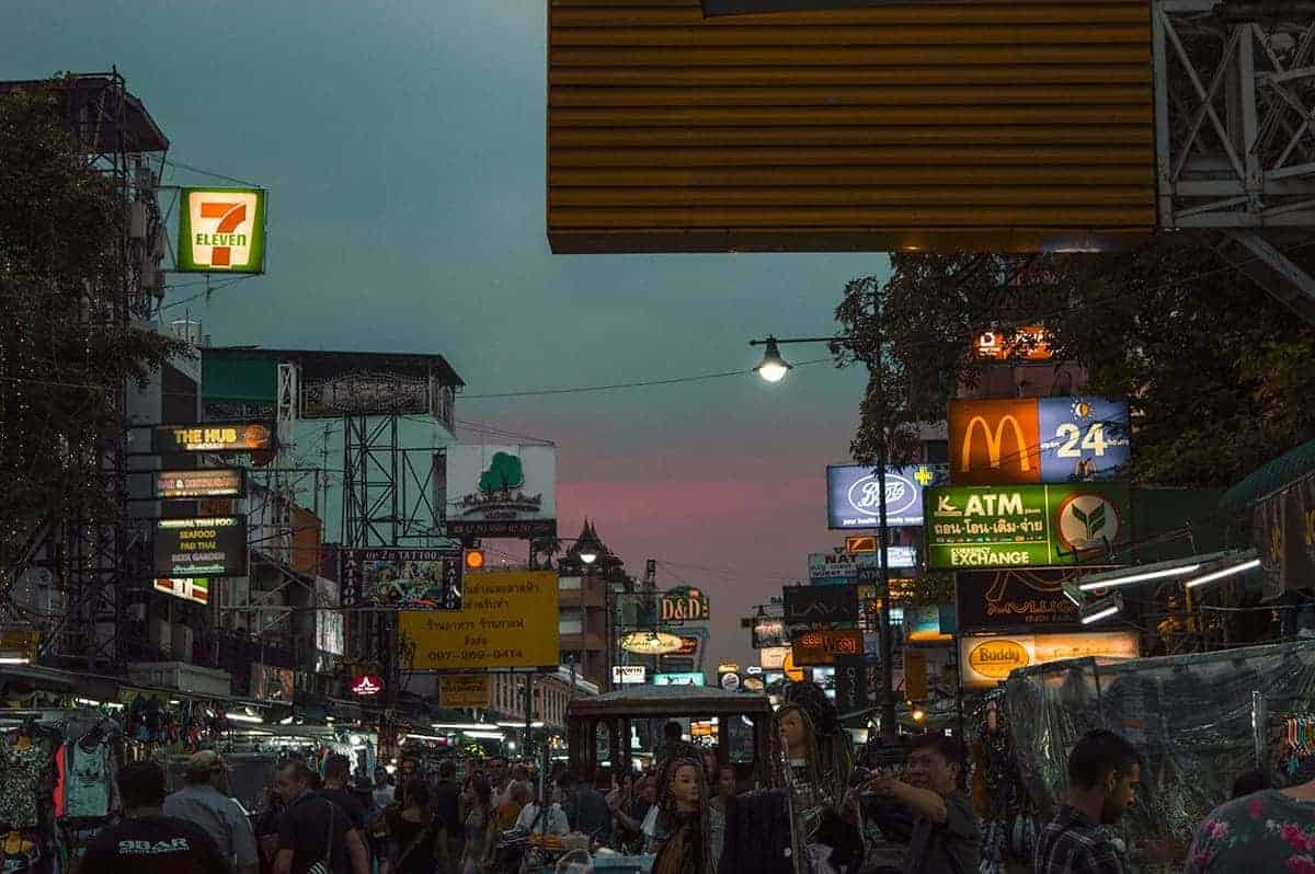 backpackers along khao san road in bangkok