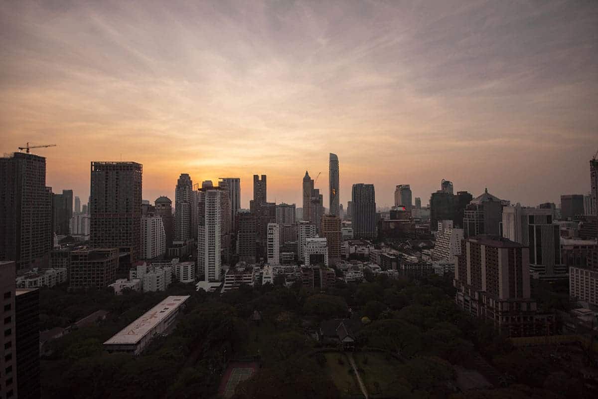sunset over the bangkok skyline