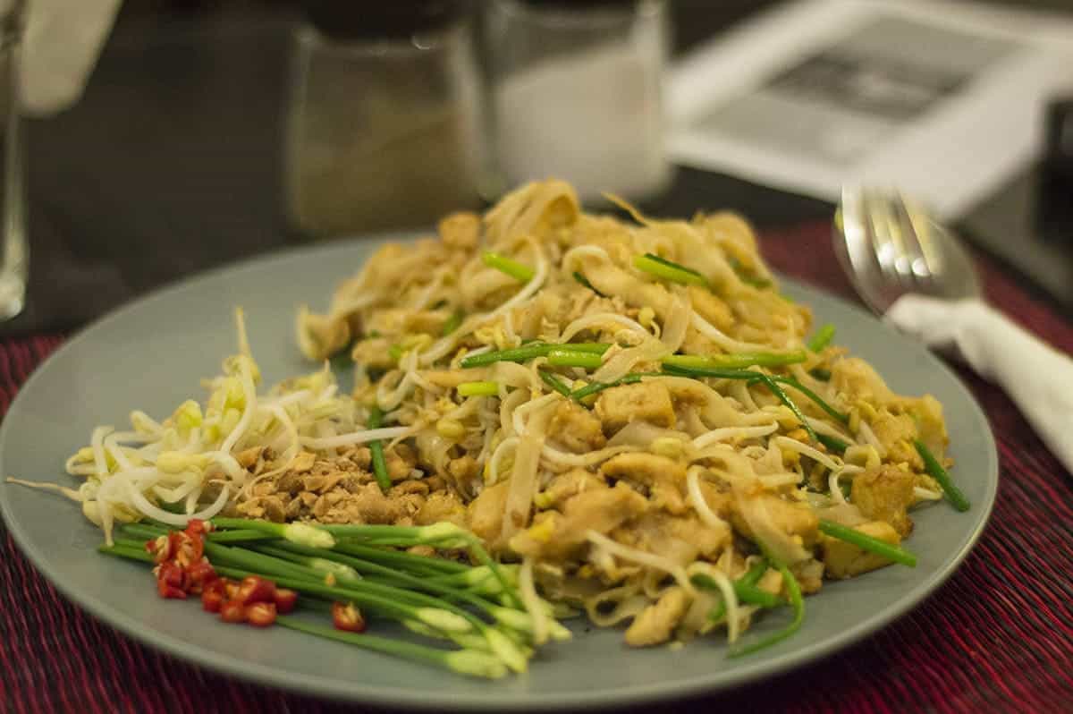 a delicious pad thai meal from a restaurant in siem reap