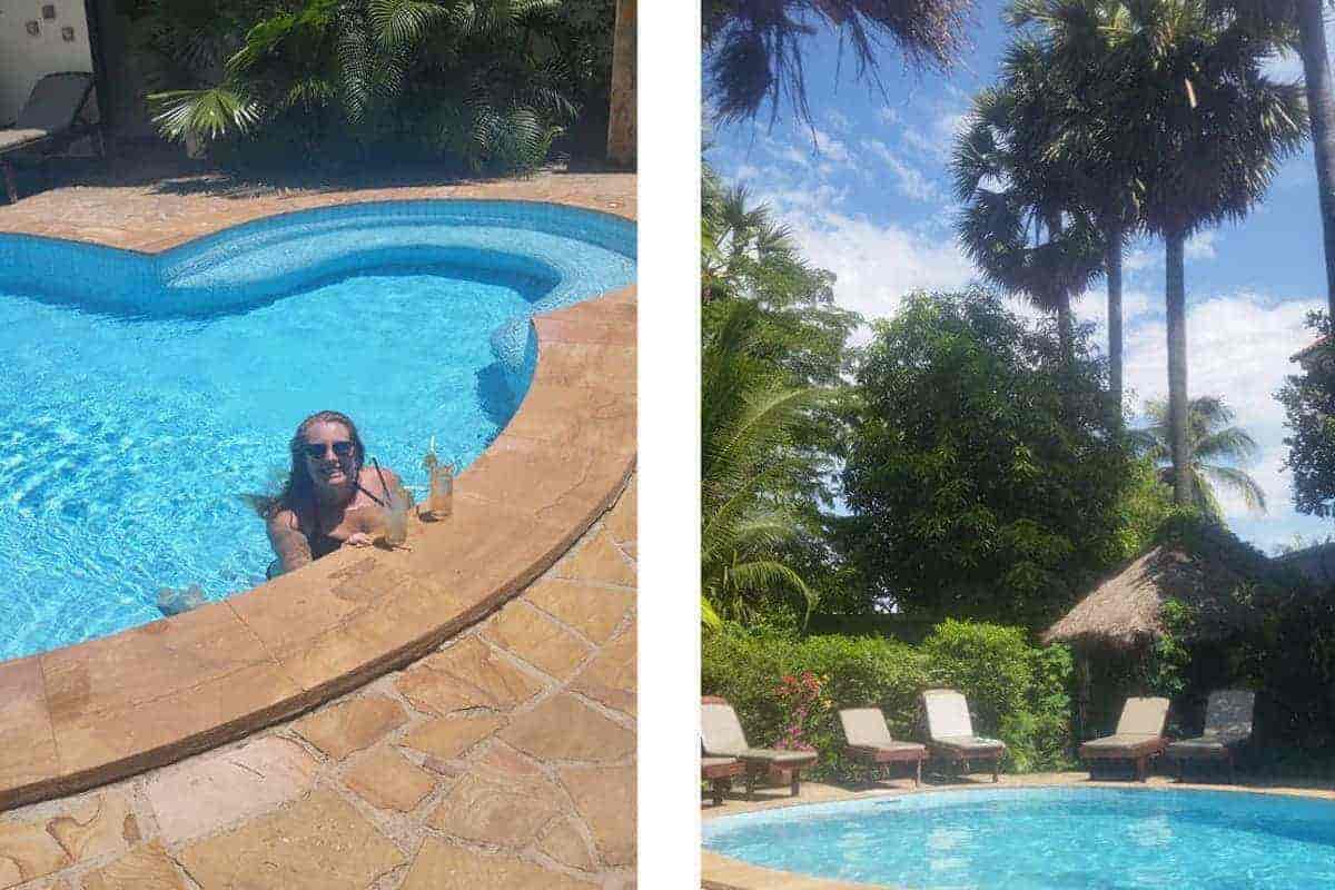enjoying cold drinks next to the pool on a hot day in siem reap