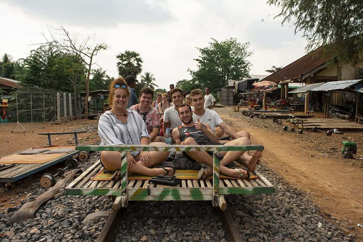 making new friends on the bamboo train in battambang