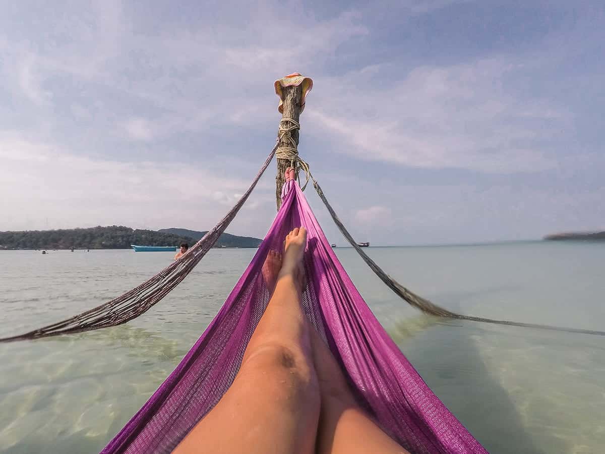 relaxing in a hammock on saracen bay on koh rong samloem