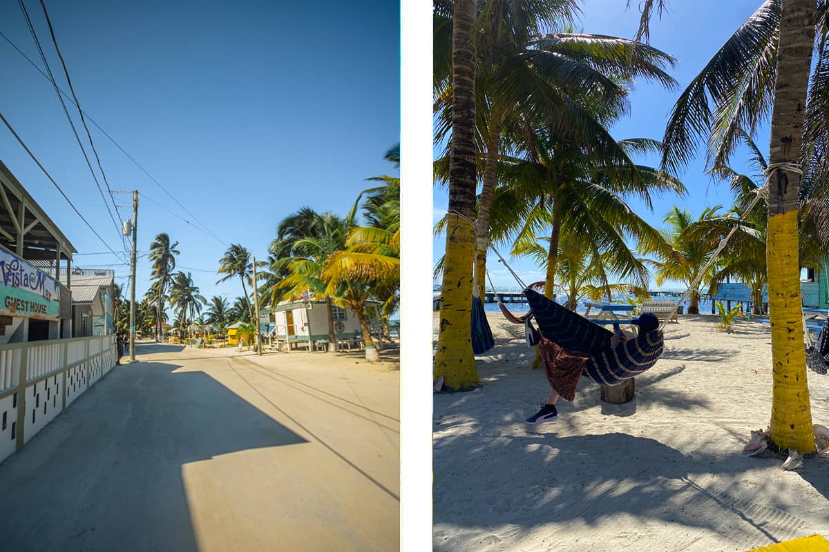 walking along the sandy main road in caye caulker // relaxing at the hammocks outside a small cafe