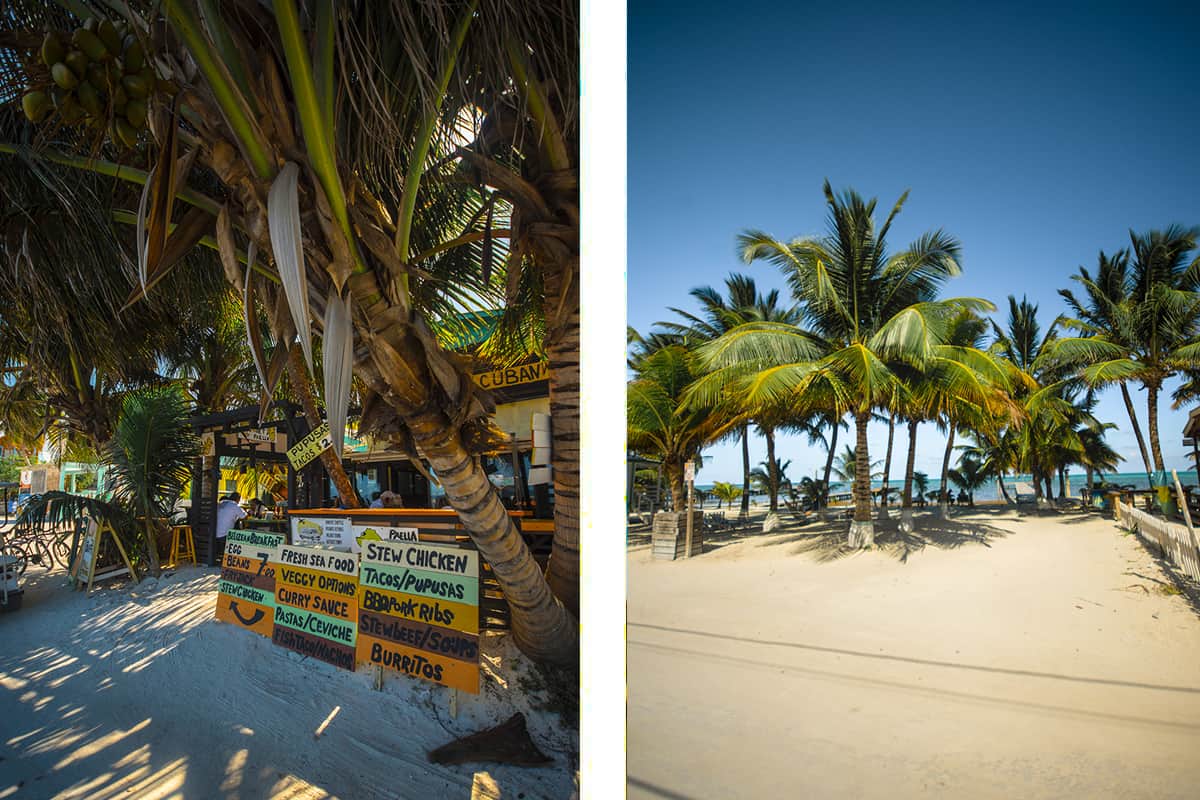 a variety of foods being offered at a local restaurant // looking across the road onto the beach