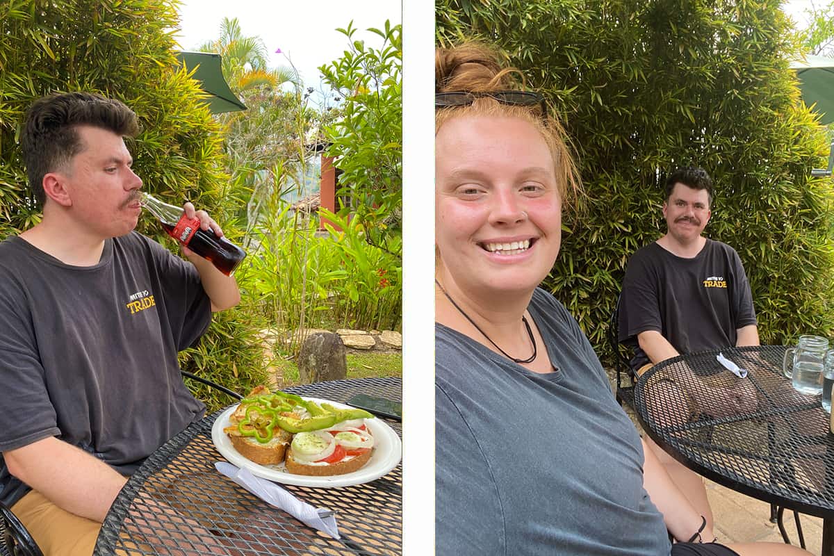 having a lunch after arriving in copan ruinas on the bus from antigua guatemala