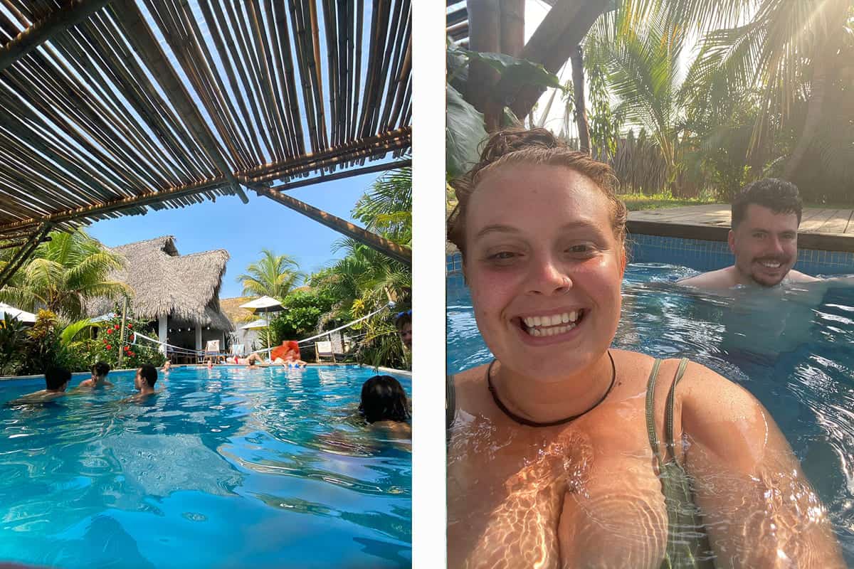 enjoying relaxing at the hostel pool in el paredon