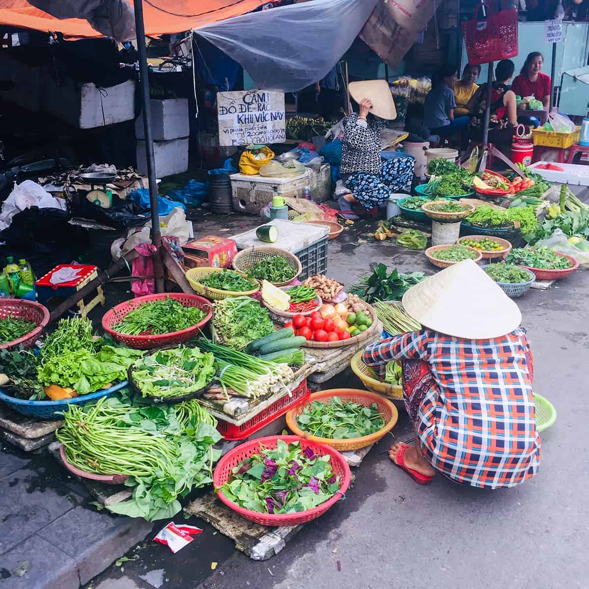 fresh produce at the morning market in hoi an