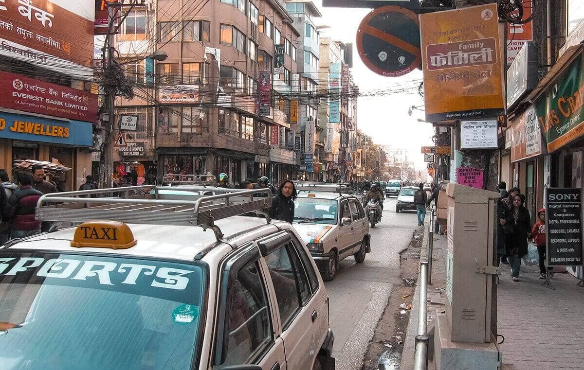 streets covered in taxis in kathmandu