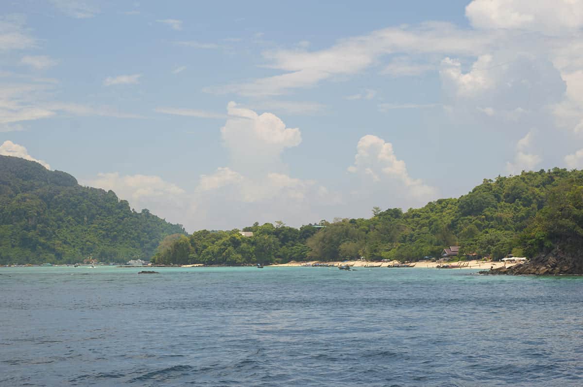 arriving at koh phi phi and the view of long beach