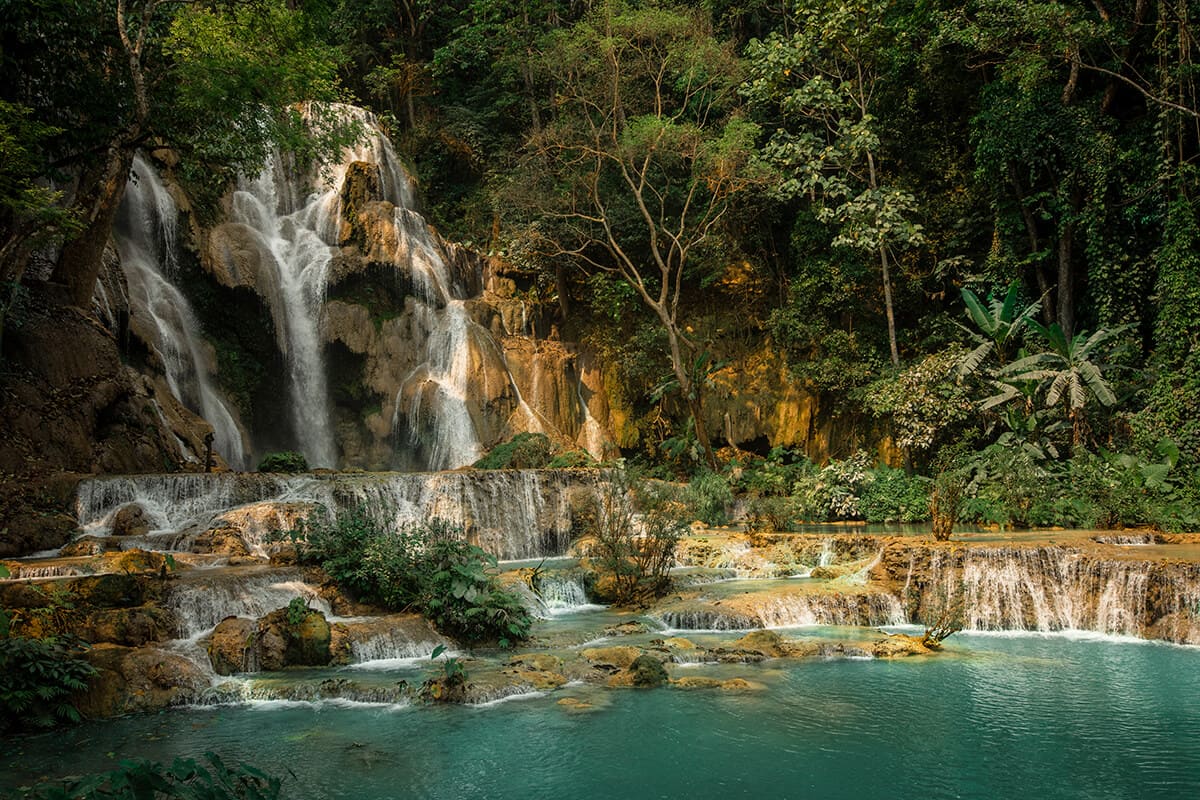 main waterfall at kuang si falls