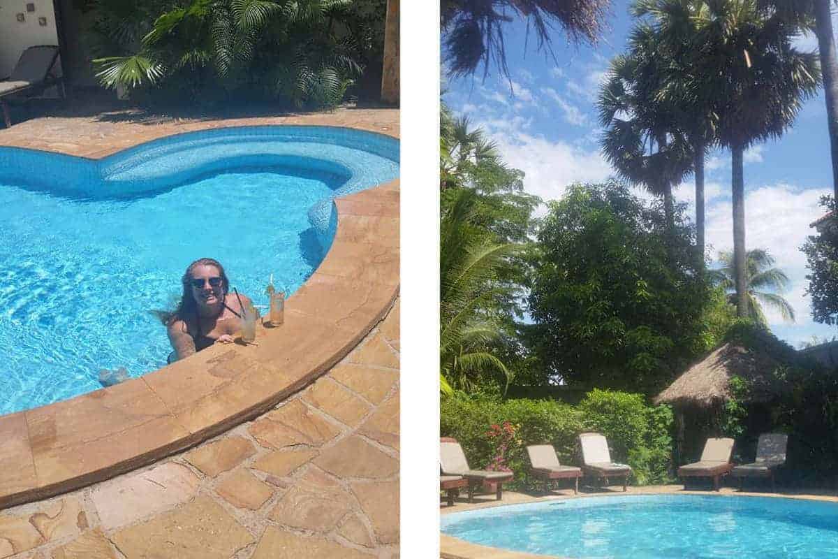 enjoying cold drinks poolside in siem reap