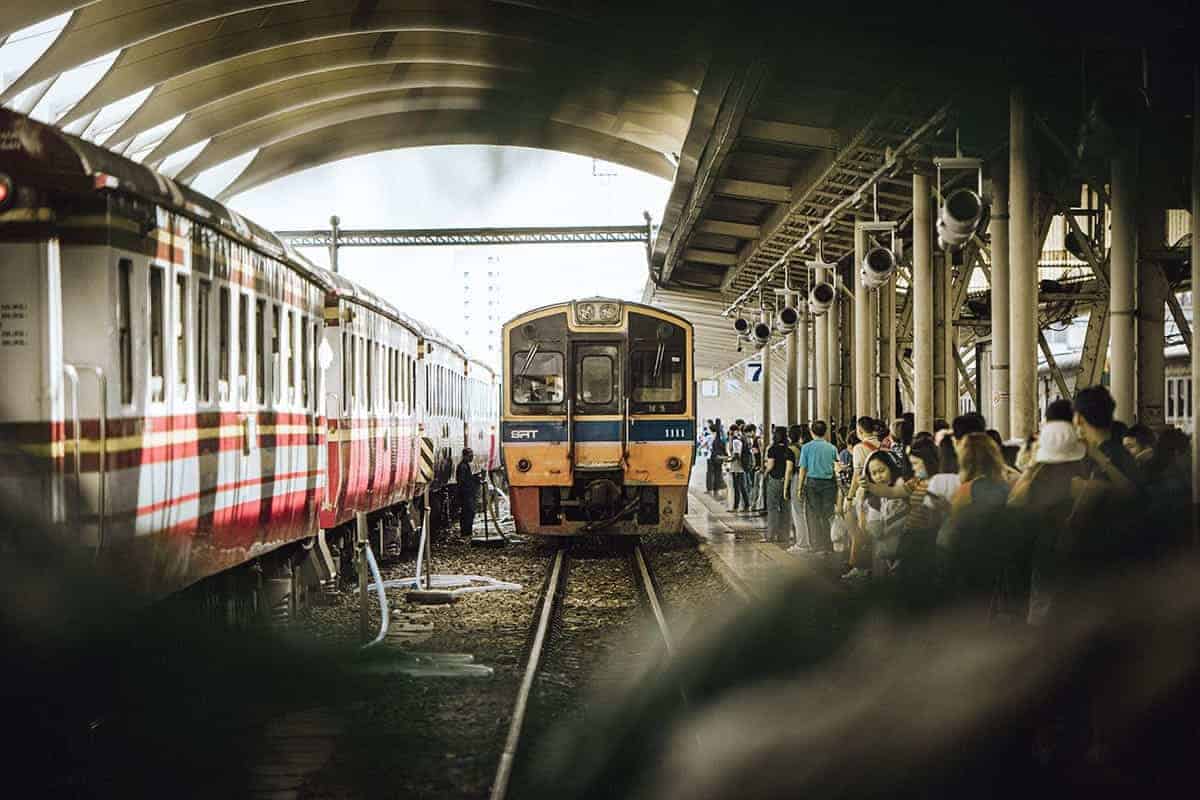 yellow train at surat thani train station thailand