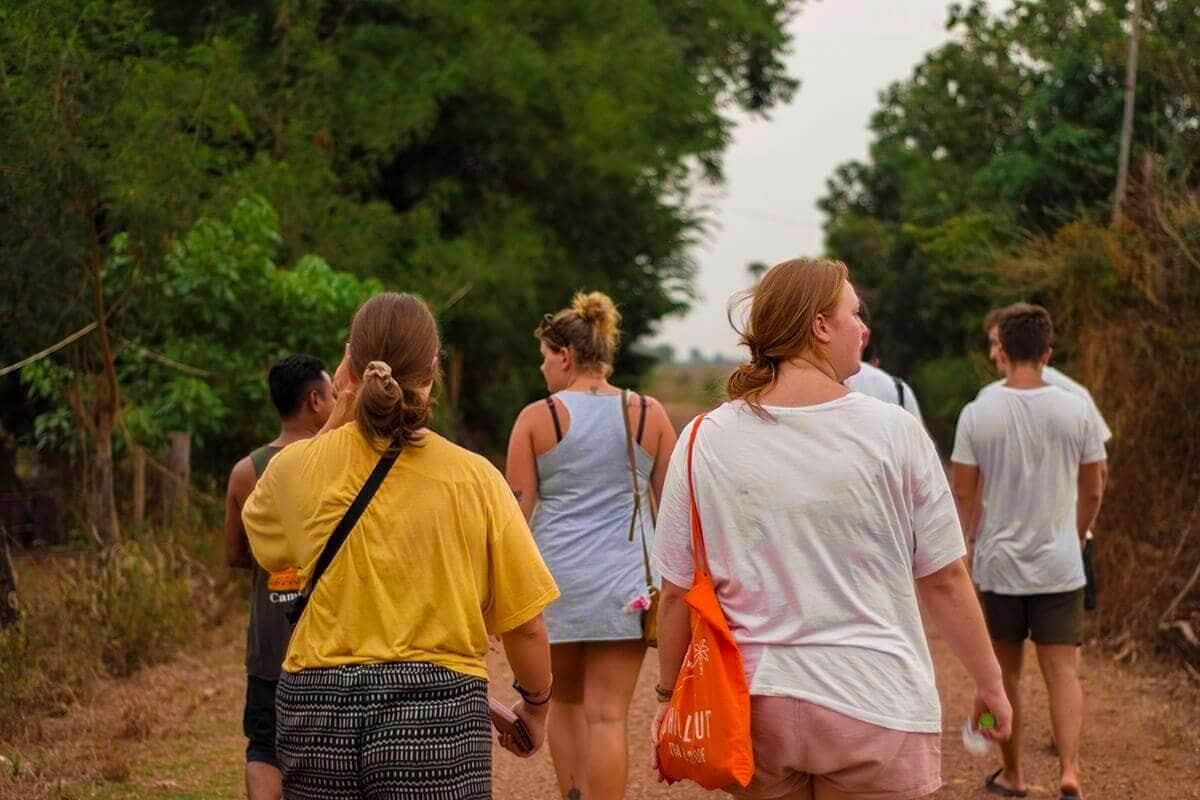 walking through the countryside of battambang cambodia with stray asia