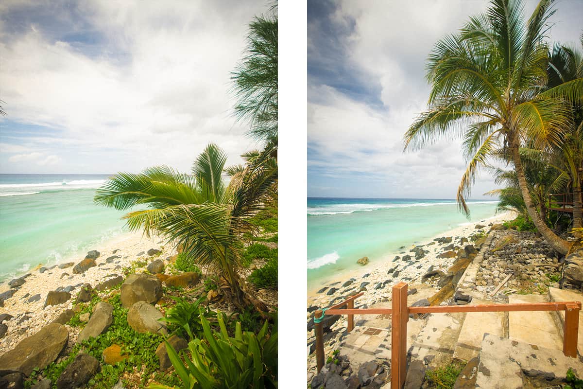 a rocky beach on the east side of rarotonga
