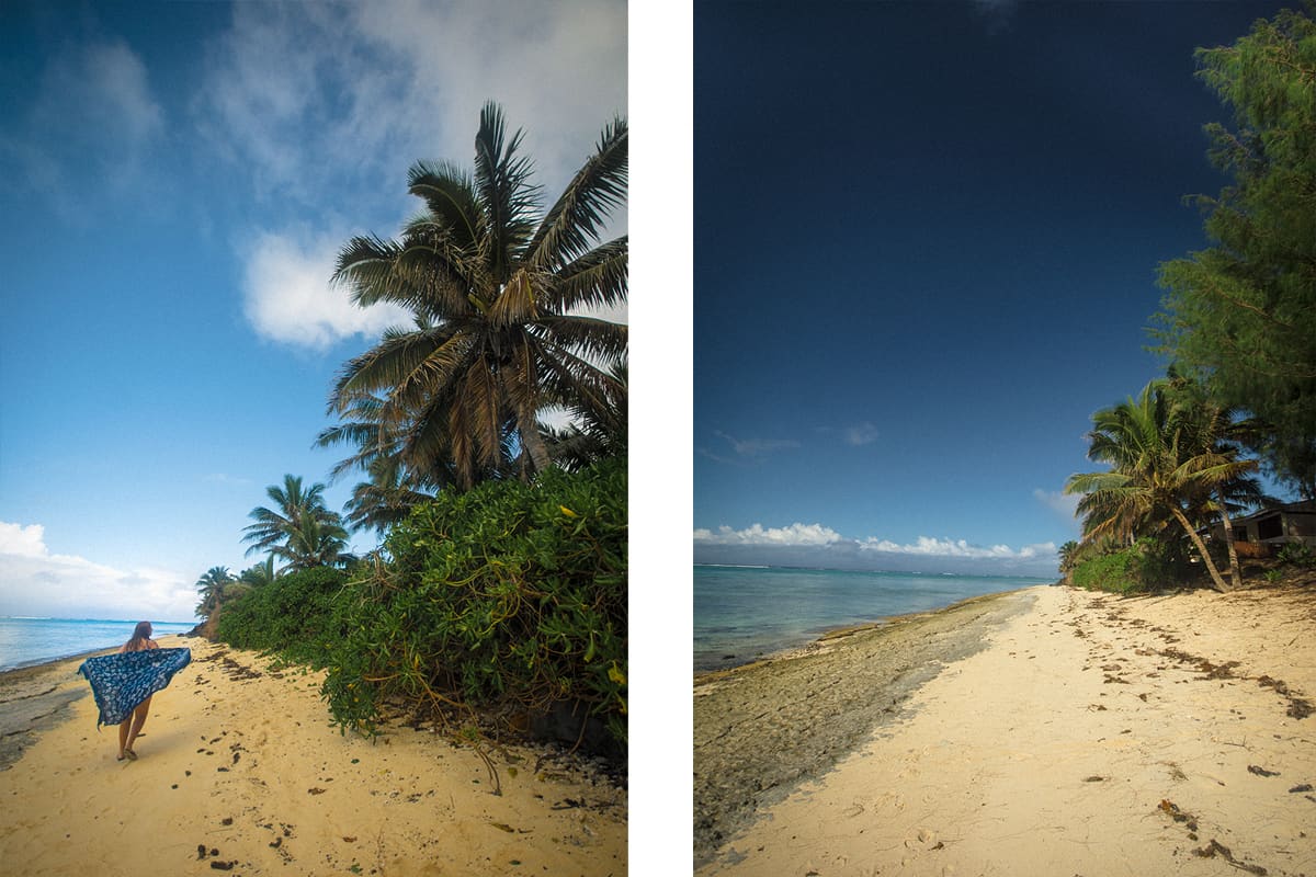 rocky shores of titikaveka beach in rarotonga