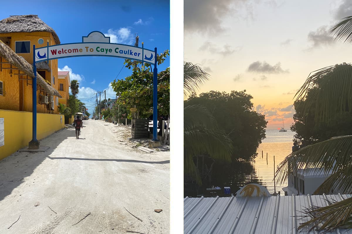 arriving in caye caulker from san pedro on the ferry // enjoying a beautiful sunset from bellas backpackers in caye caulker