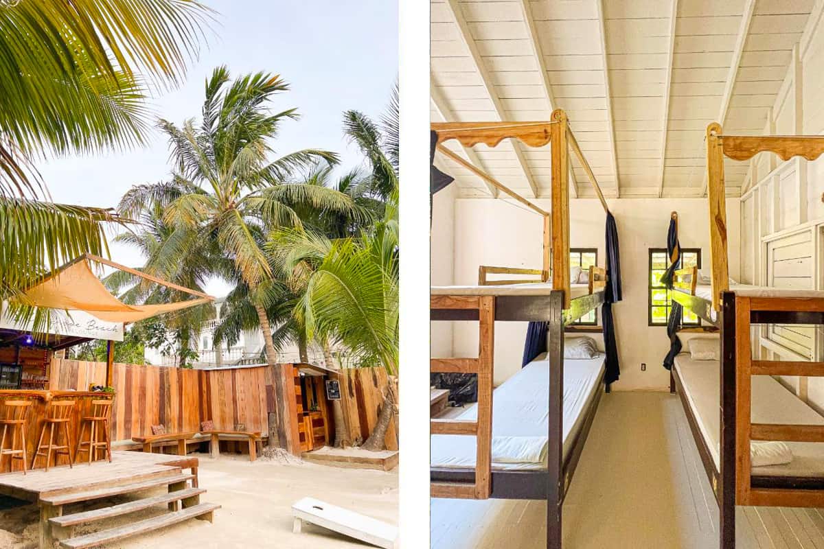 the bar area on the water front // the air conditioned dorm with curtains at bellas backpackers