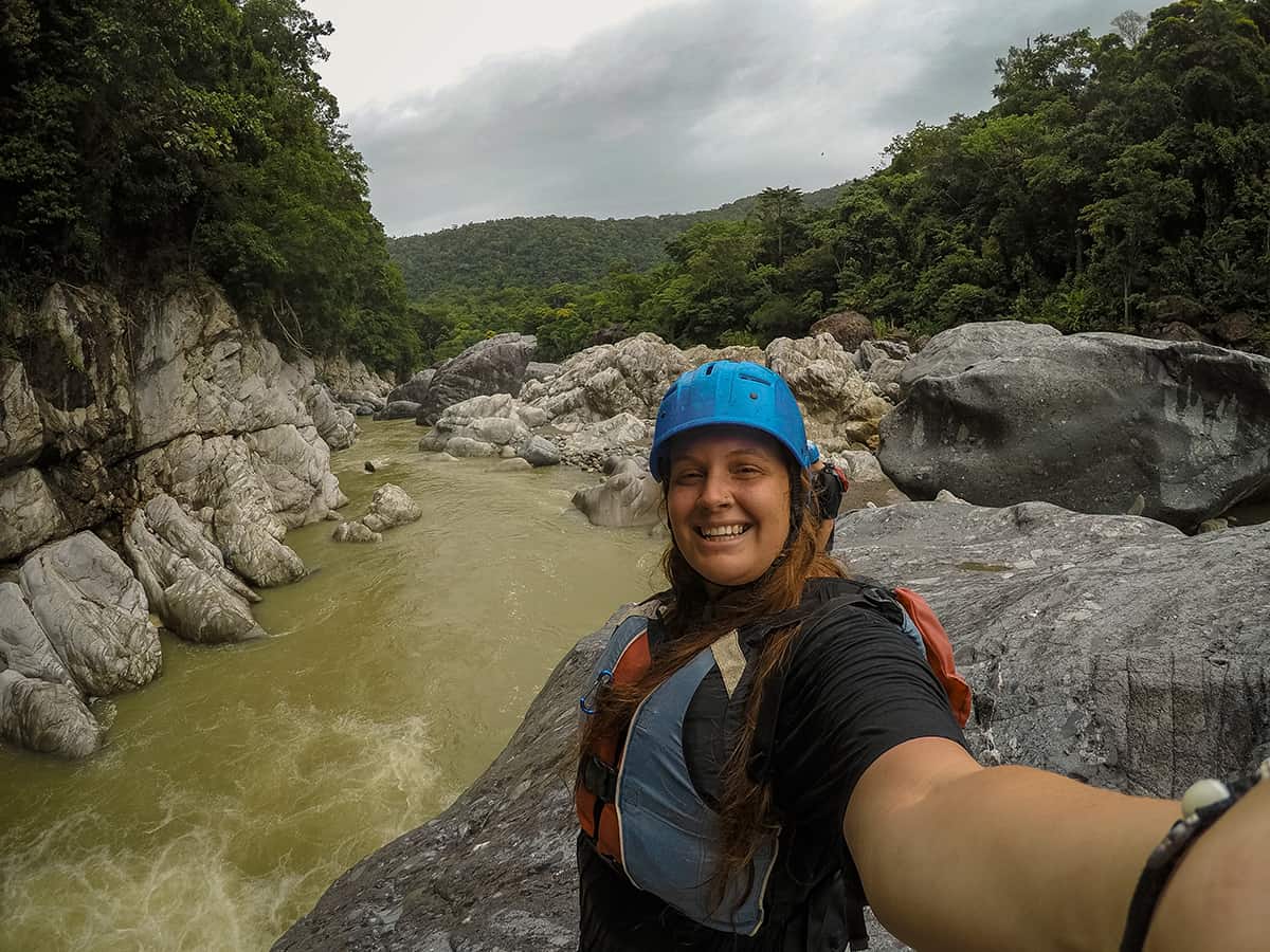 going white water rafting and boulder jumping with jungle river hostel