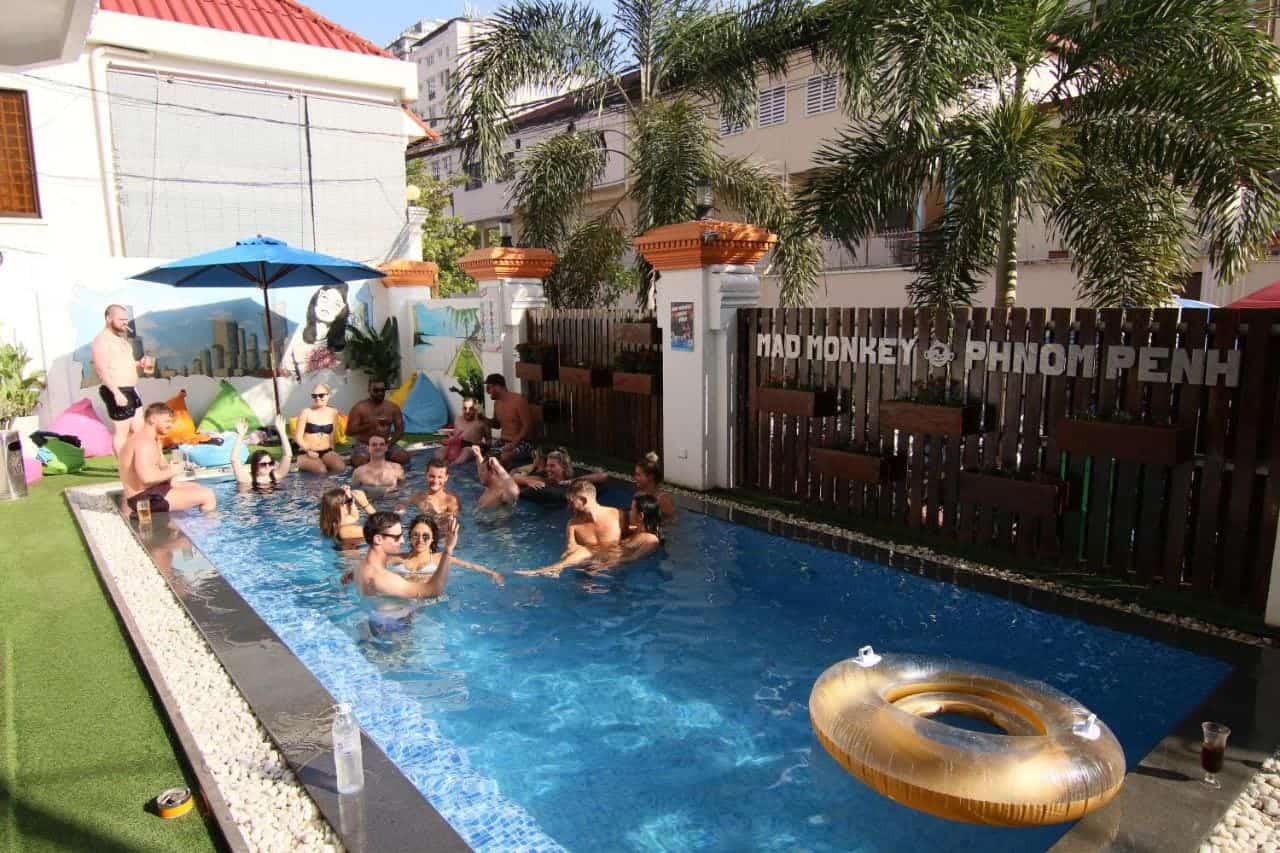 Best Hostels in Phnom Penh: 6 Hostels Worth Staying At In Phnom Penh 12 a pool party at mad monkey, one of the best social hostels in phnom penh