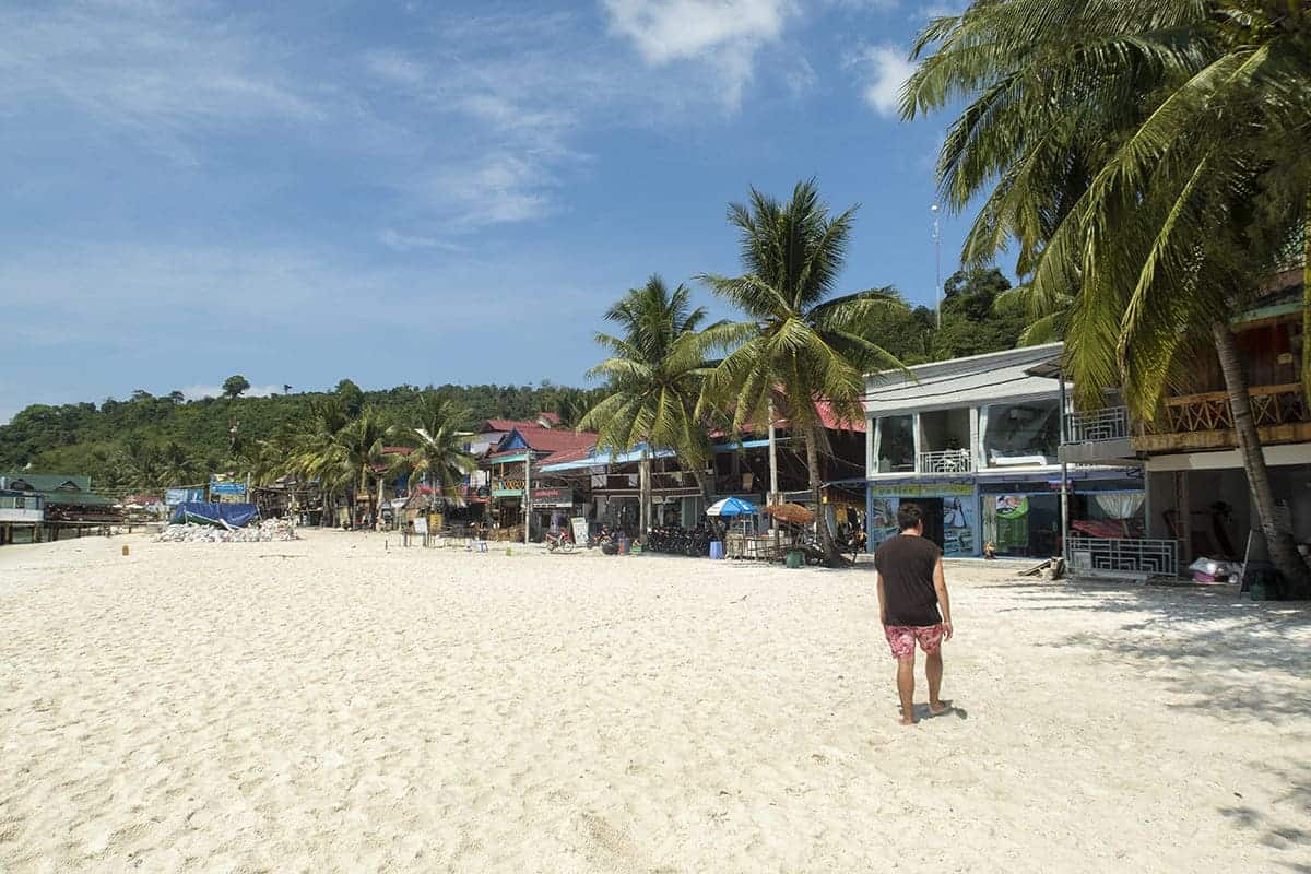 walking along the main beach on koh rong