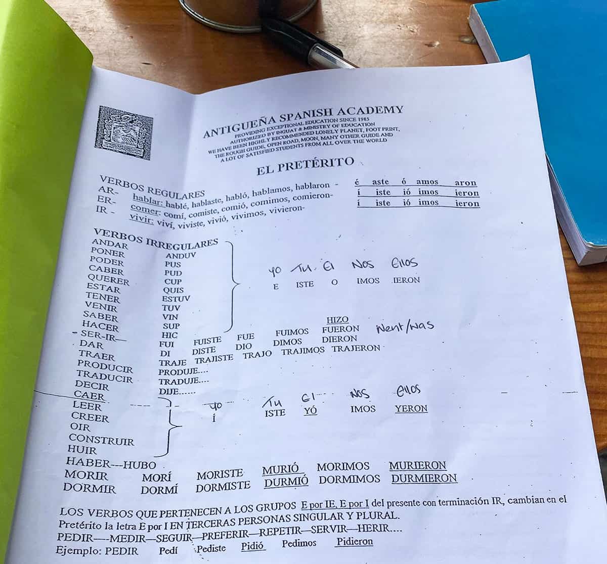 my provided textbook from antigua spanish academy where I studied Spanish in antigua