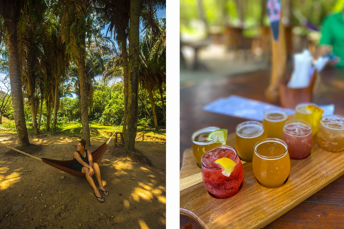 enjoying the nature and testing some delicious beers at roatan brewing co, one of the best things to do in roatan