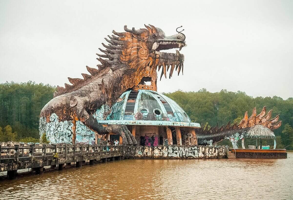abandoned water park in hue covered in graffiti