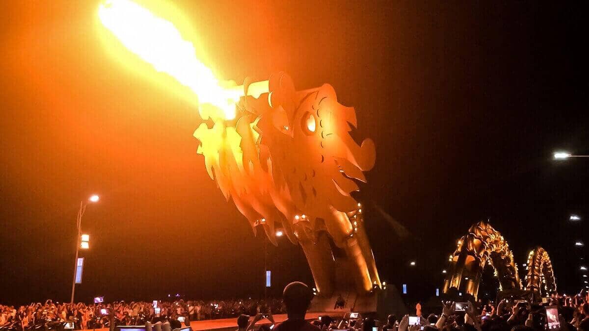 dragon bridge in da nang shooting fire