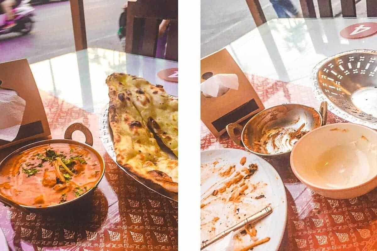new dehli indian restaurant in chiang mai curry and naan meal