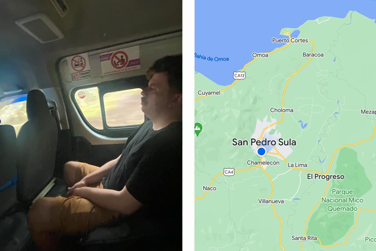 sleeping in the shuttle // a quick stop in san pedro sula while traveling from copan ruinas to la ceiba
