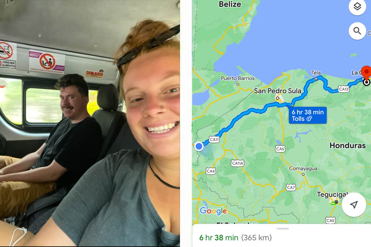 a quick selfie to break up the long journey // google maps showing a six and a half hour travel day, though it definately took us longer
