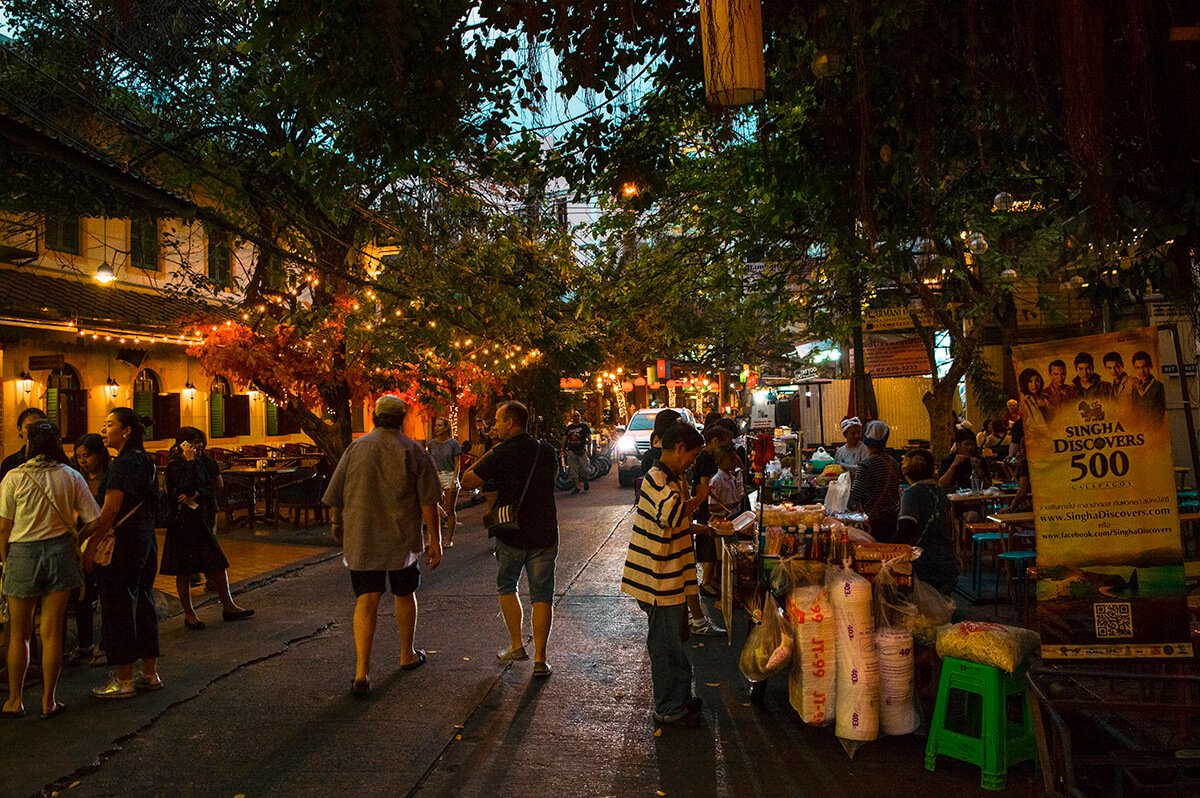 khao san road by night in bangkok