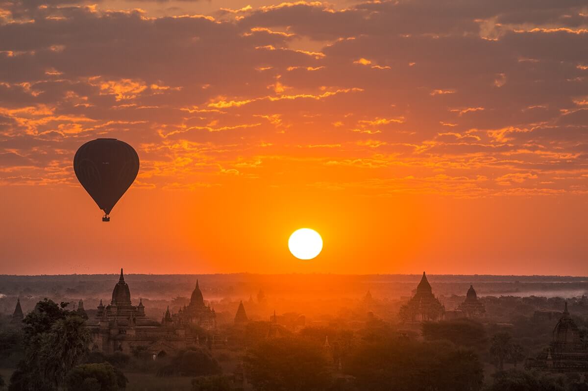 hot air balloons at sunrise in bagan