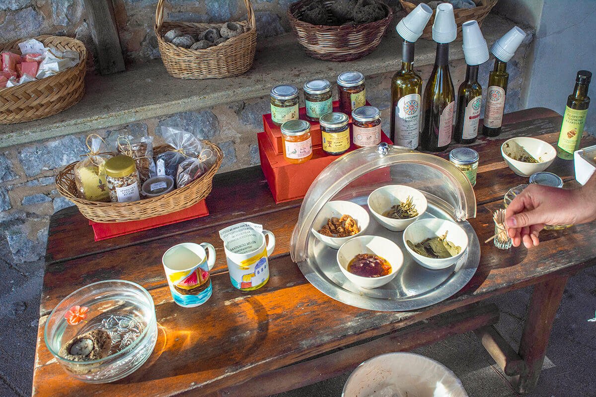 food and wine testers at monastery sightseeing santorini