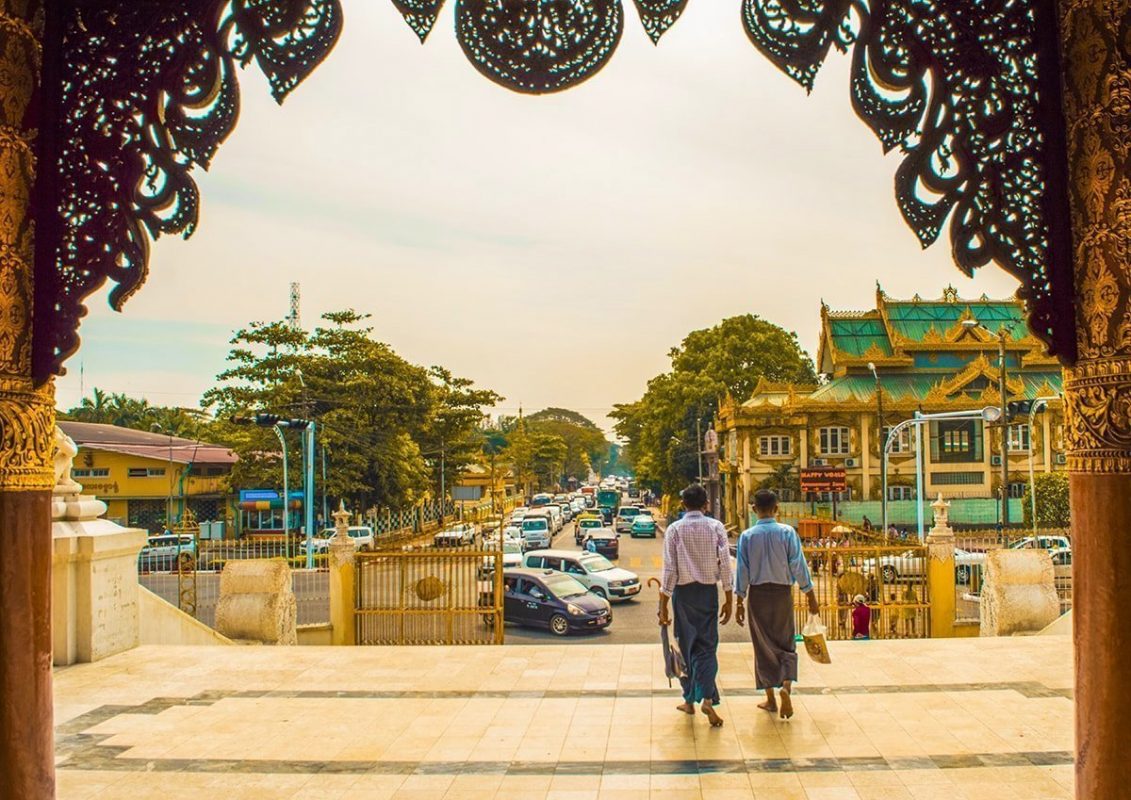 view when leaving shwedagon pagoda in yangon