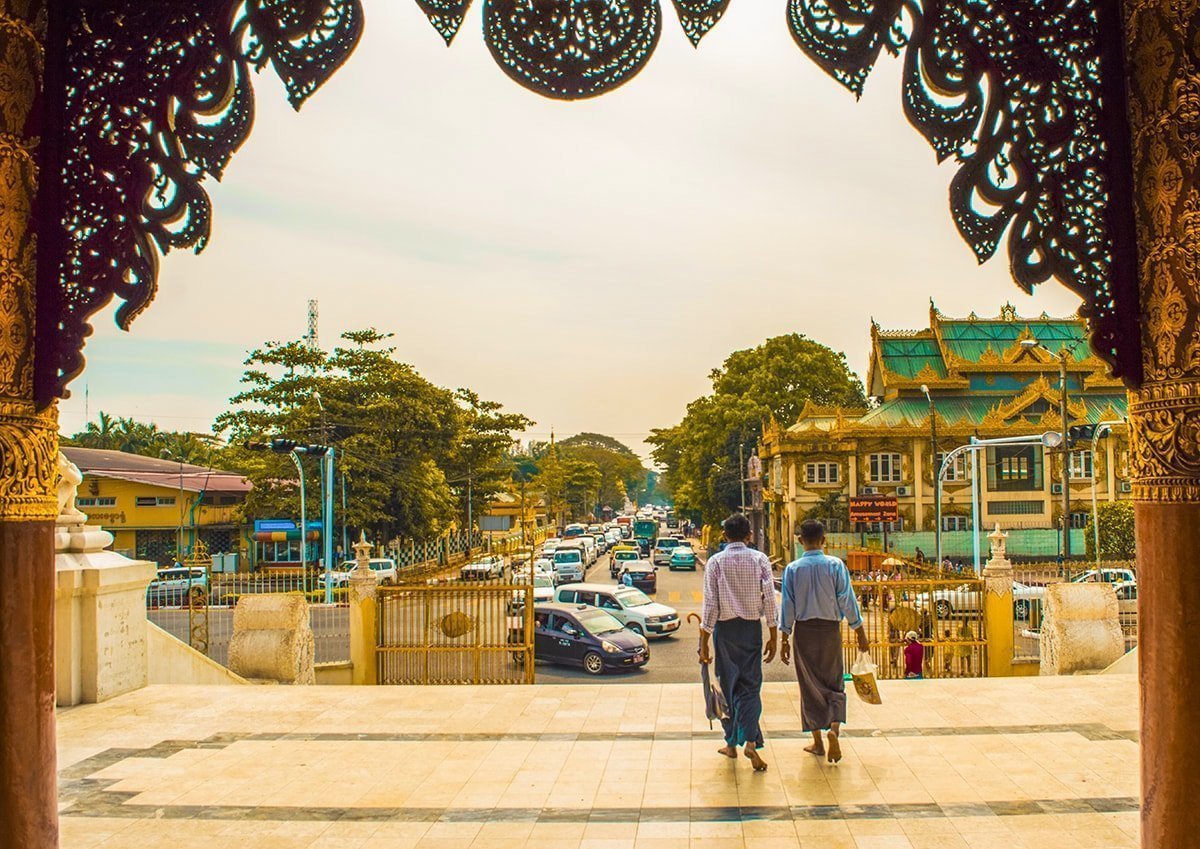 view when leaving shwedagon pagoda in yangon